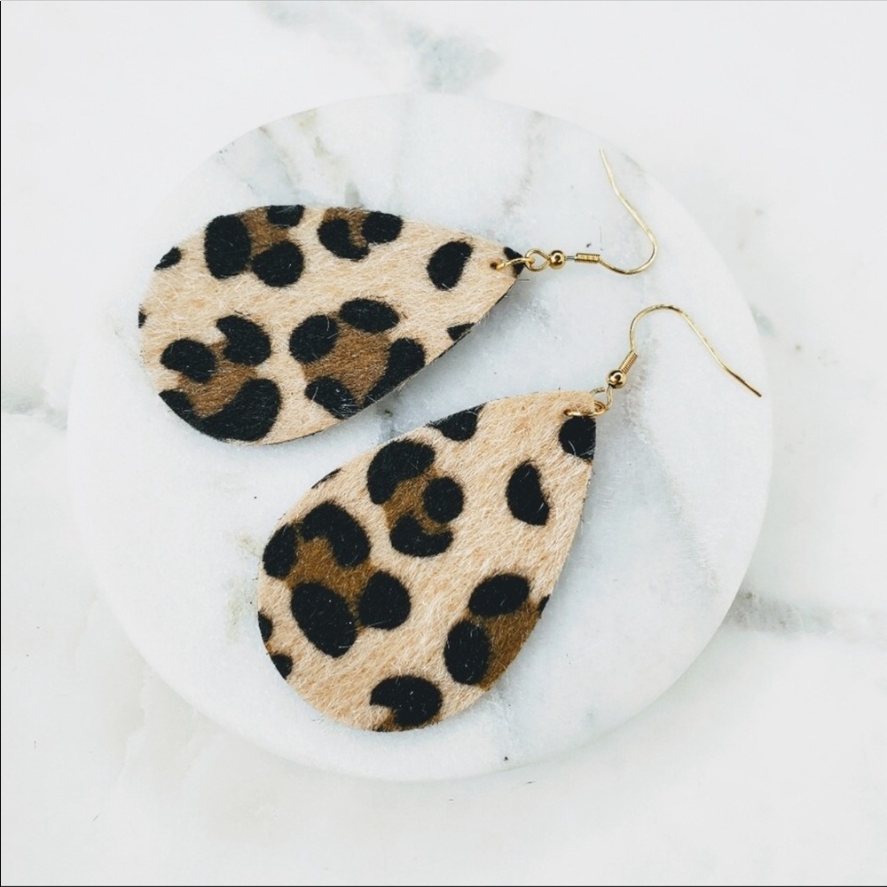 NWT Animal Print Faux Leather Textured Earrings